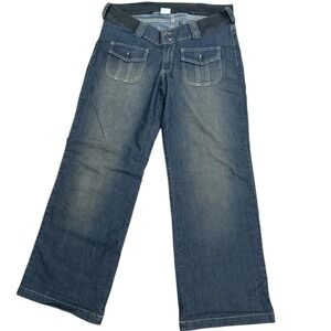 Maternity‎ Wide Leg Jeans Full Stretch Dark Wash Faded Sz Large Elly B by Olian
